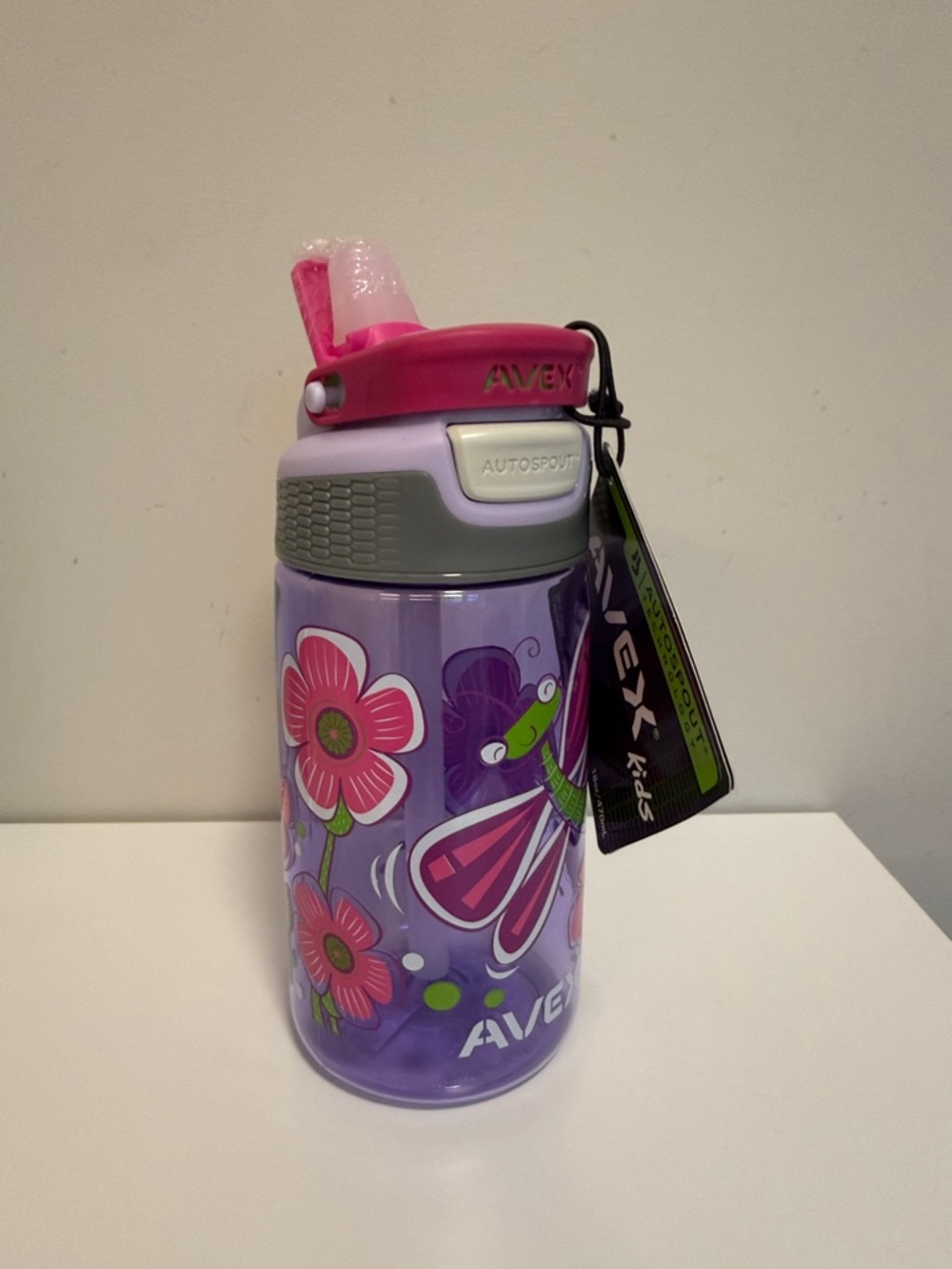 Kids Purple Butterfly Sip Bottle with Pink Lid